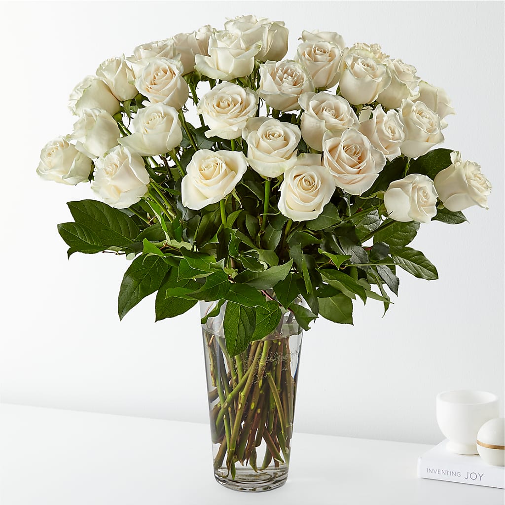 Long Stem White Rose Bouquet – Serrano Flowers, Riverside CA