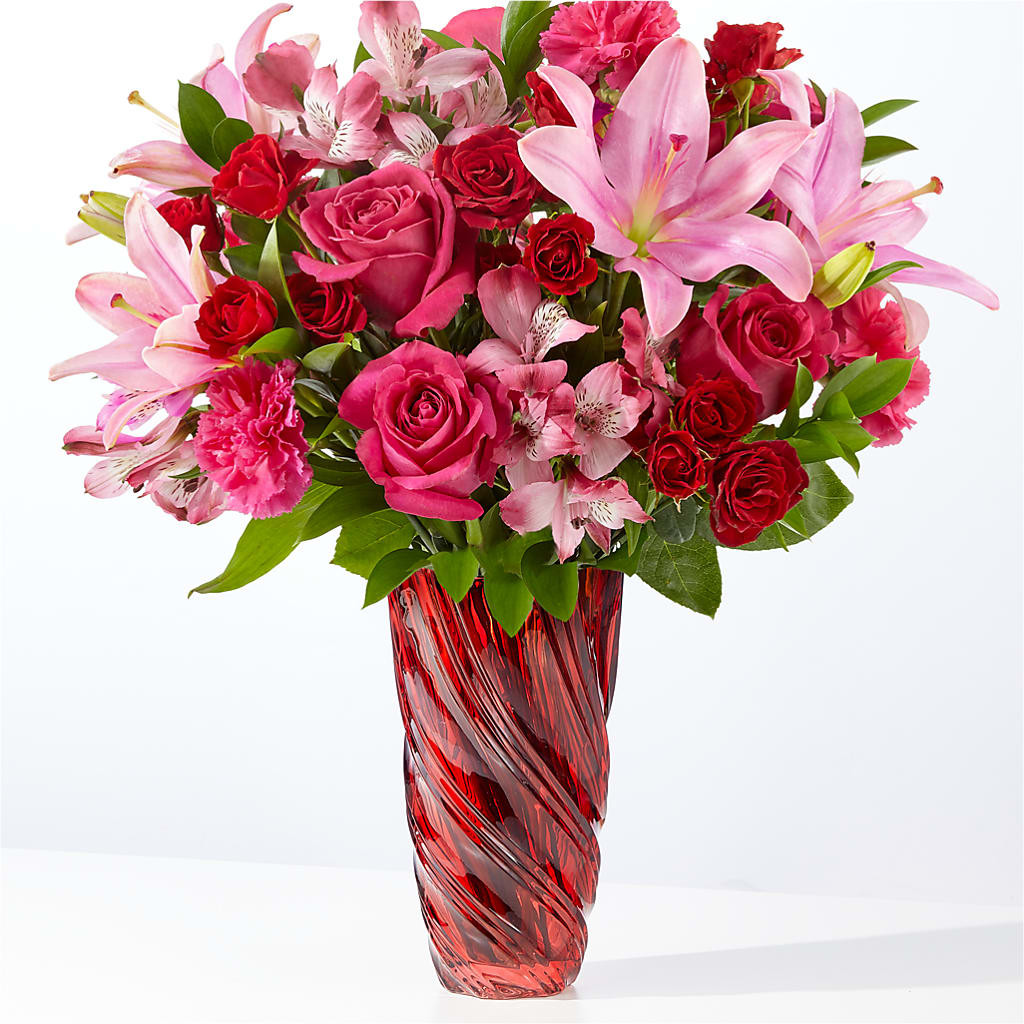 In Love Bouquet with Luxe Swirl Vase – Serrano Flowers, Riverside CA
