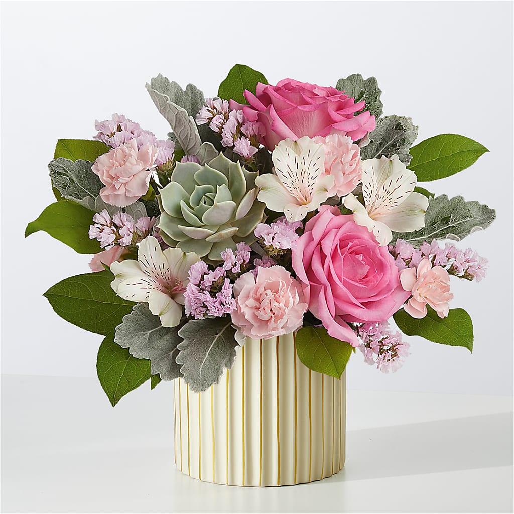 Dusty Rose Bouquet with Ivory Vase – Serrano Flowers, Riverside CA