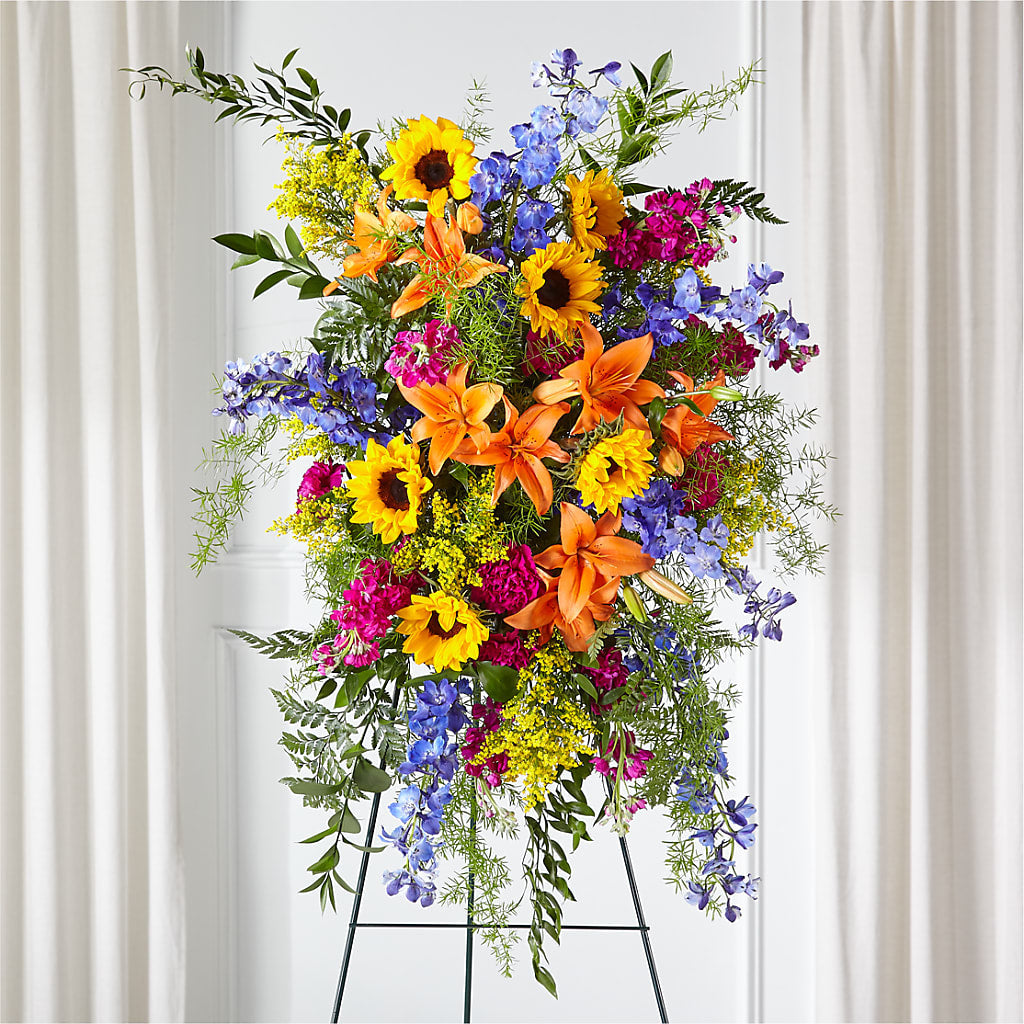 Sunlit Memories Standing Spray (Standard) – Serrano Flowers, Riverside CA