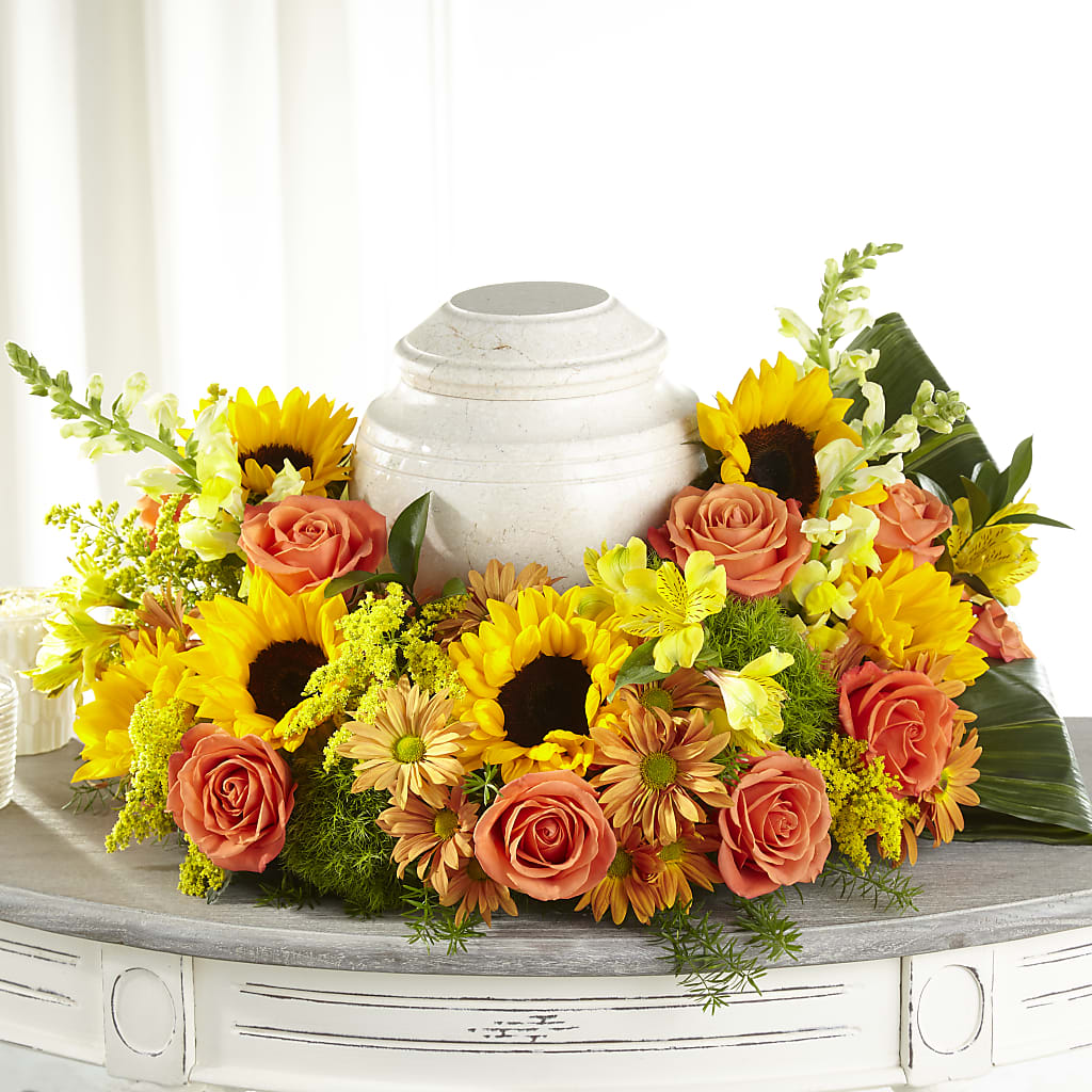 Faithful Sunflower Cremation Adornment – Serrano Flowers, Riverside CA