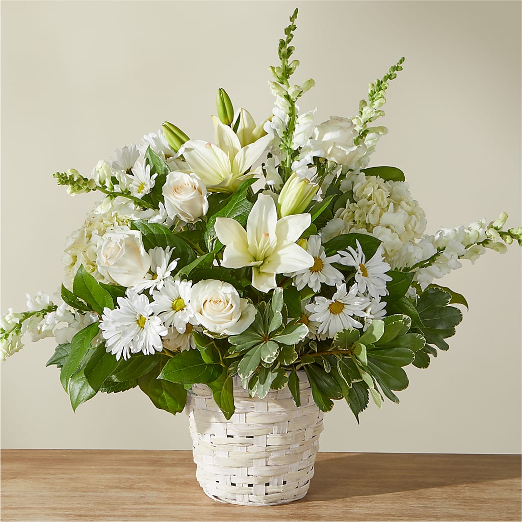 Ivory Elegance Floral Basket – Serrano Flowers, Riverside CA