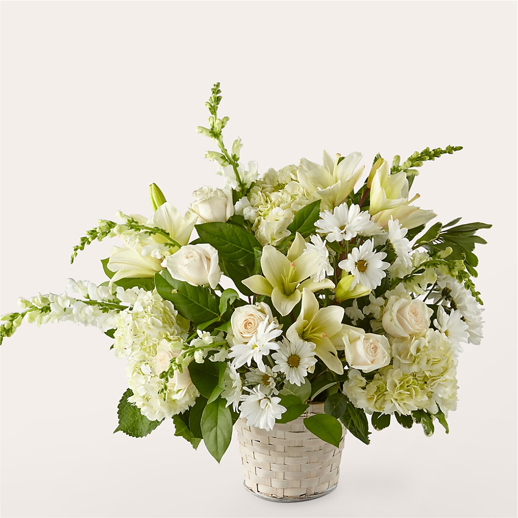 Ivory Elegance Floral Basket – Serrano Flowers, Riverside CA