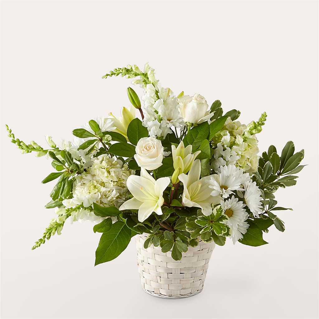 Ivory Elegance Floral Basket – Serrano Flowers, Riverside CA
