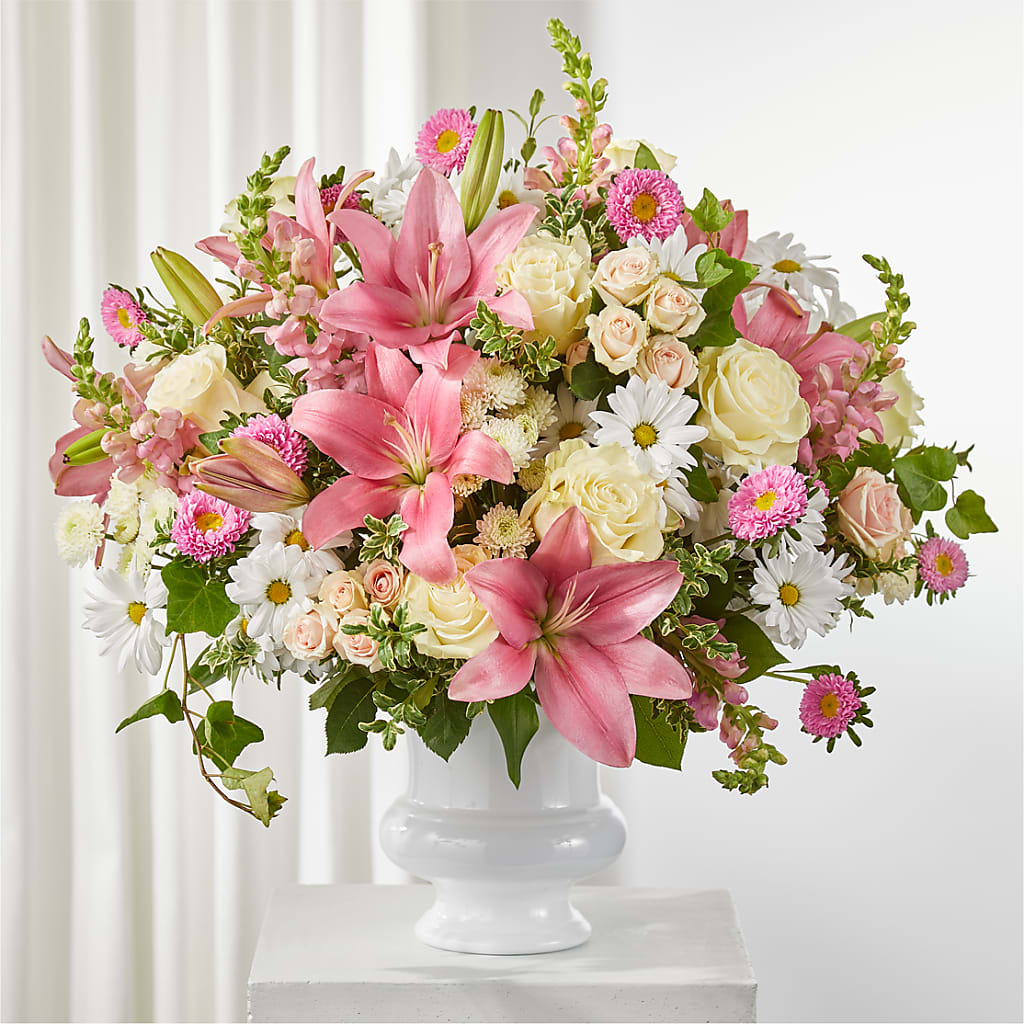 Empathetic Blooms Urn Arrangement – Serrano Flowers, Riverside CA