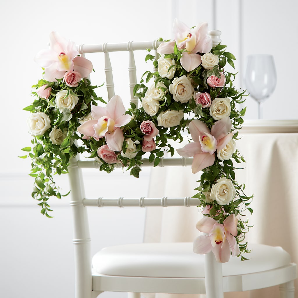 Orchid Rose Chair Décor – Serrano Flowers, Riverside CA