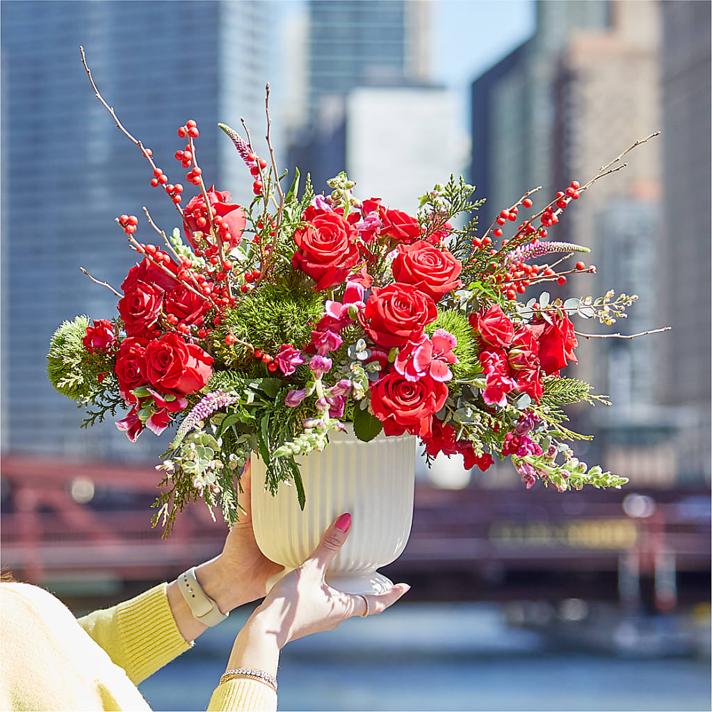 Big Red Bow Bouquet –  Serrano Flowers, Riverside CA