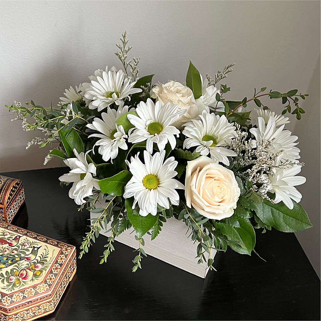 Fresh Linen Box Bouquet –  Serrano Flowers, Riverside CA