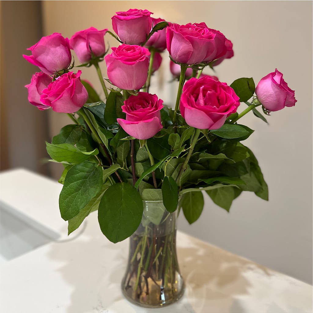 Long Stem Pink Rose Bouquet –  Serrano Flowers, Riverside CA