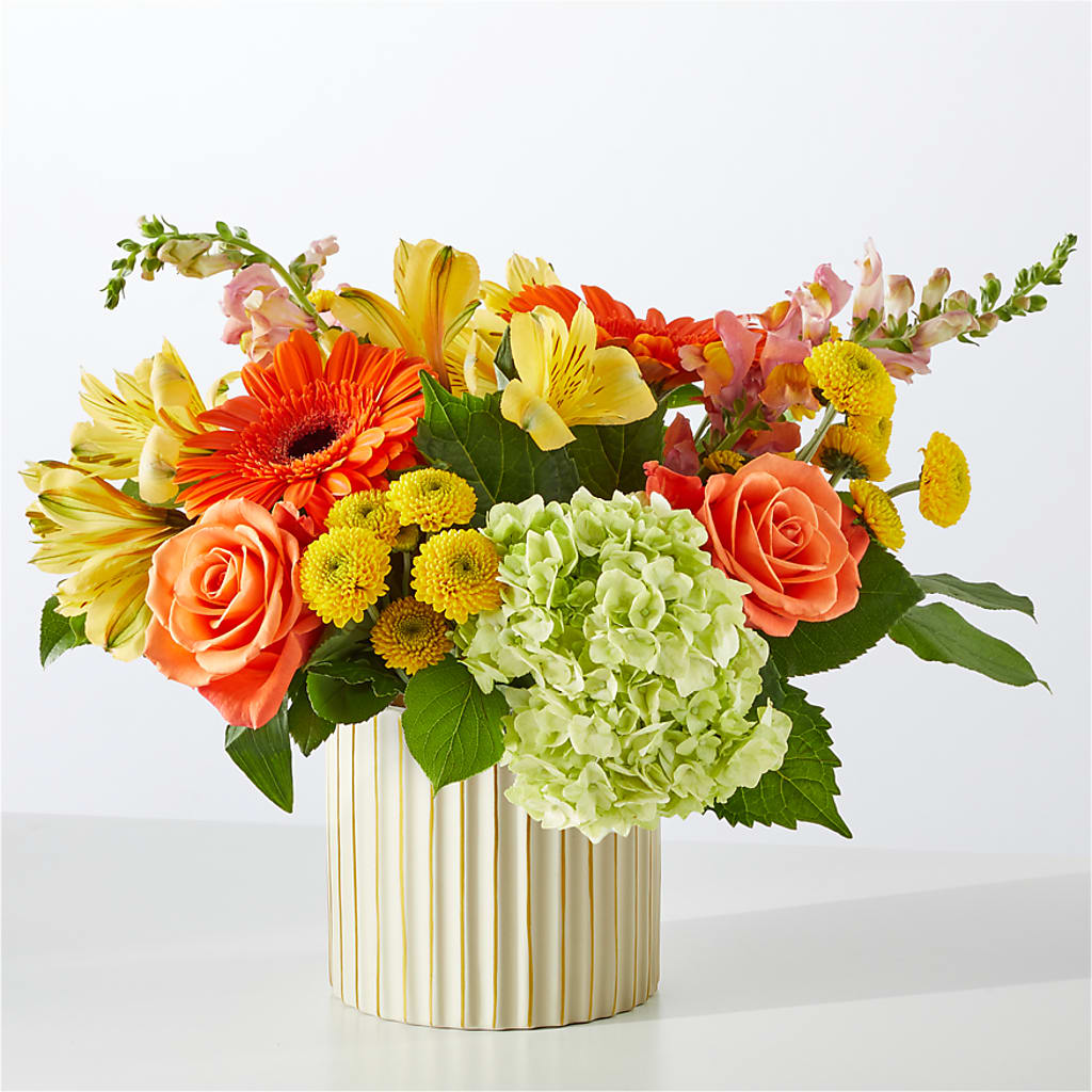 Autumn Sunshine Bouquet with Ivory Vase –  Serrano Flowers, Riverside CA
