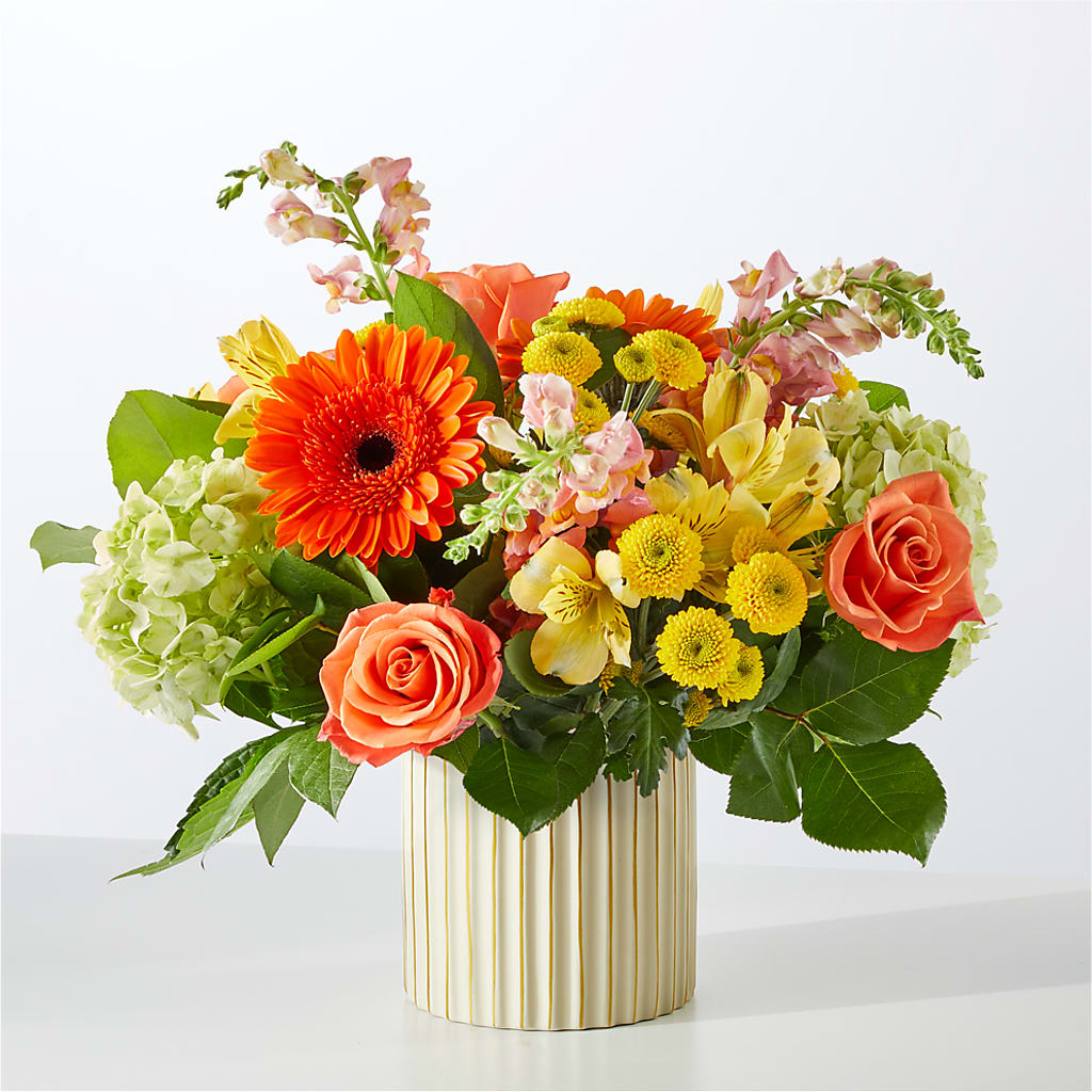 Autumn Sunshine Bouquet with Ivory Vase –  Serrano Flowers, Riverside CA