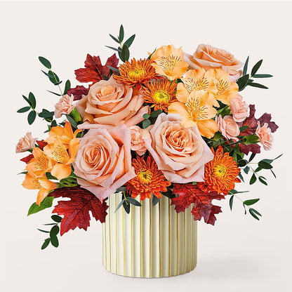 Spiced Latte Bouquet with Ivory Vase –  Serrano Flowers, Riverside CA