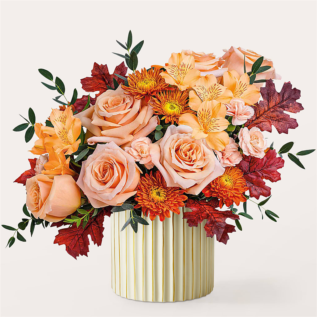 Spiced Latte Bouquet with Ivory Vase –  Serrano Flowers, Riverside CA