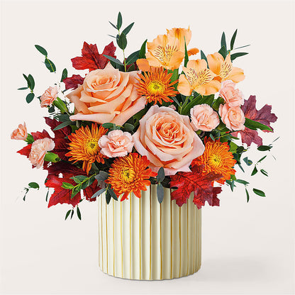 Spiced Latte Bouquet with Ivory Vase –  Serrano Flowers, Riverside CA