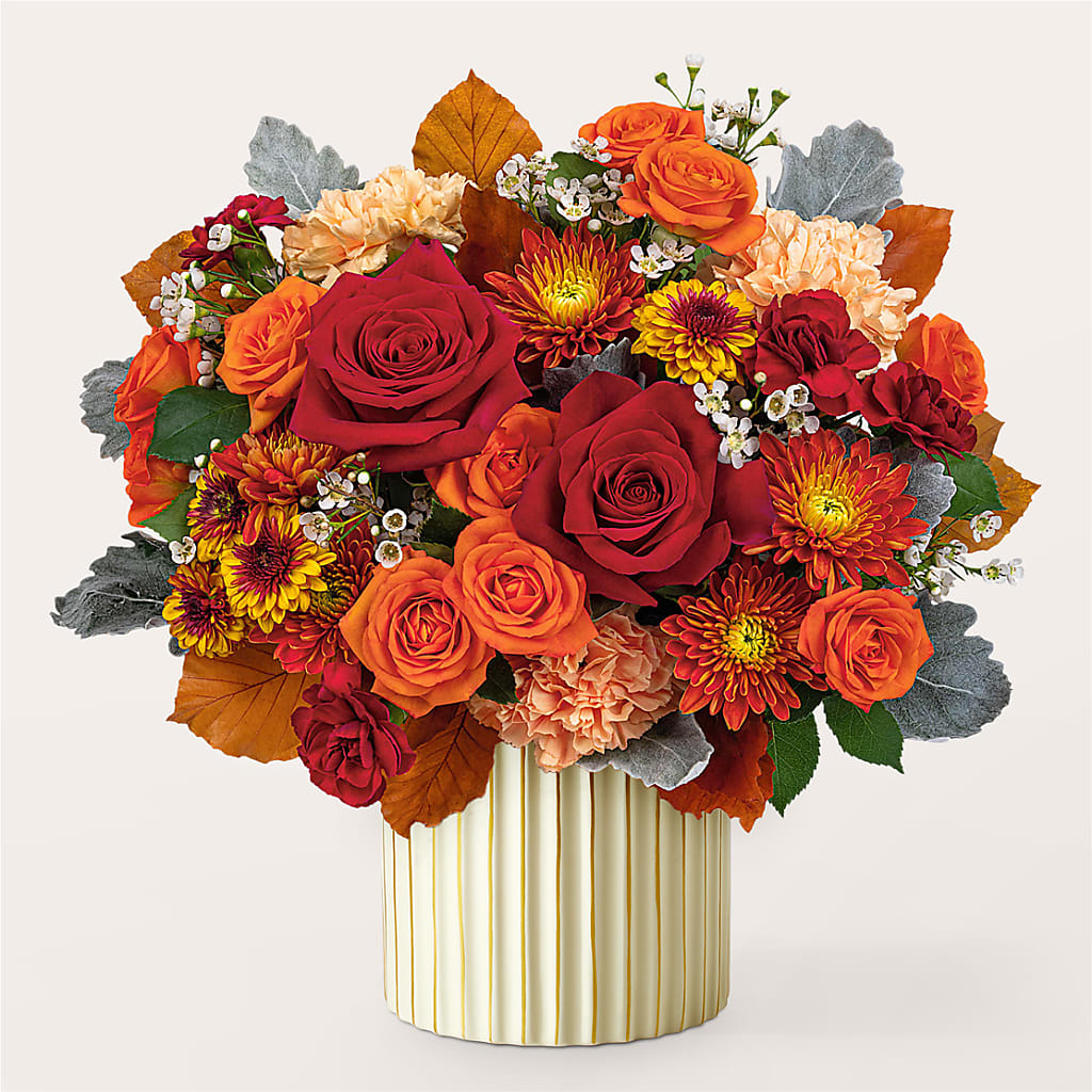Merlot Bouquet with Ivory Vase –  Serrano Flowers, Riverside CA