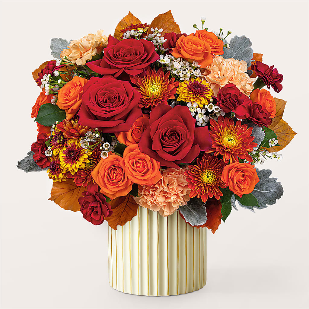 Merlot Bouquet with Ivory Vase –  Serrano Flowers, Riverside CA