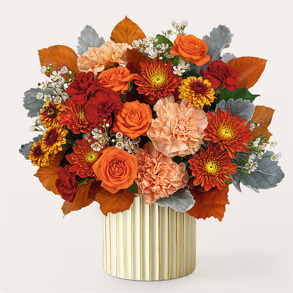 Merlot Bouquet with Ivory Vase –  Serrano Flowers, Riverside CA
