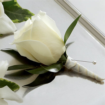 White Rose Boutonniere –  Serrano Flowers, Riverside CA
